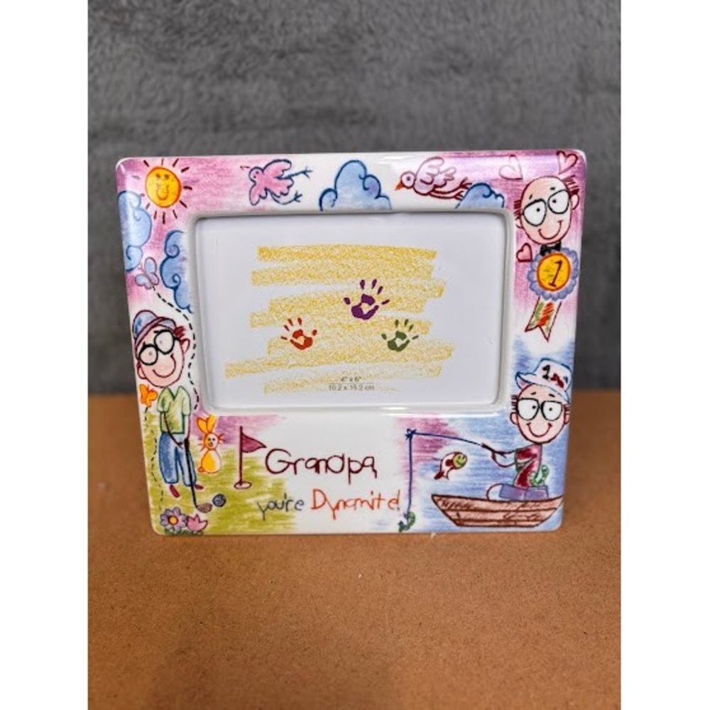 Skribbles‎ Grandpa Youre Dynamite Ceramic 4x6 Picture Frame Golf Fishing 45546